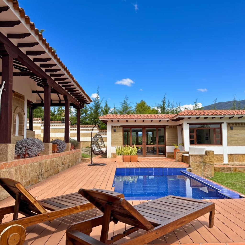 Reserva en Hotel Hacienda Boutique Cascanueces, Villa de Leyva. Hotel exclusivo con piscina climatizada, spa, zonas verdes y pet friendly. A solo 7 min del centro. Ideal para eventos y descanso